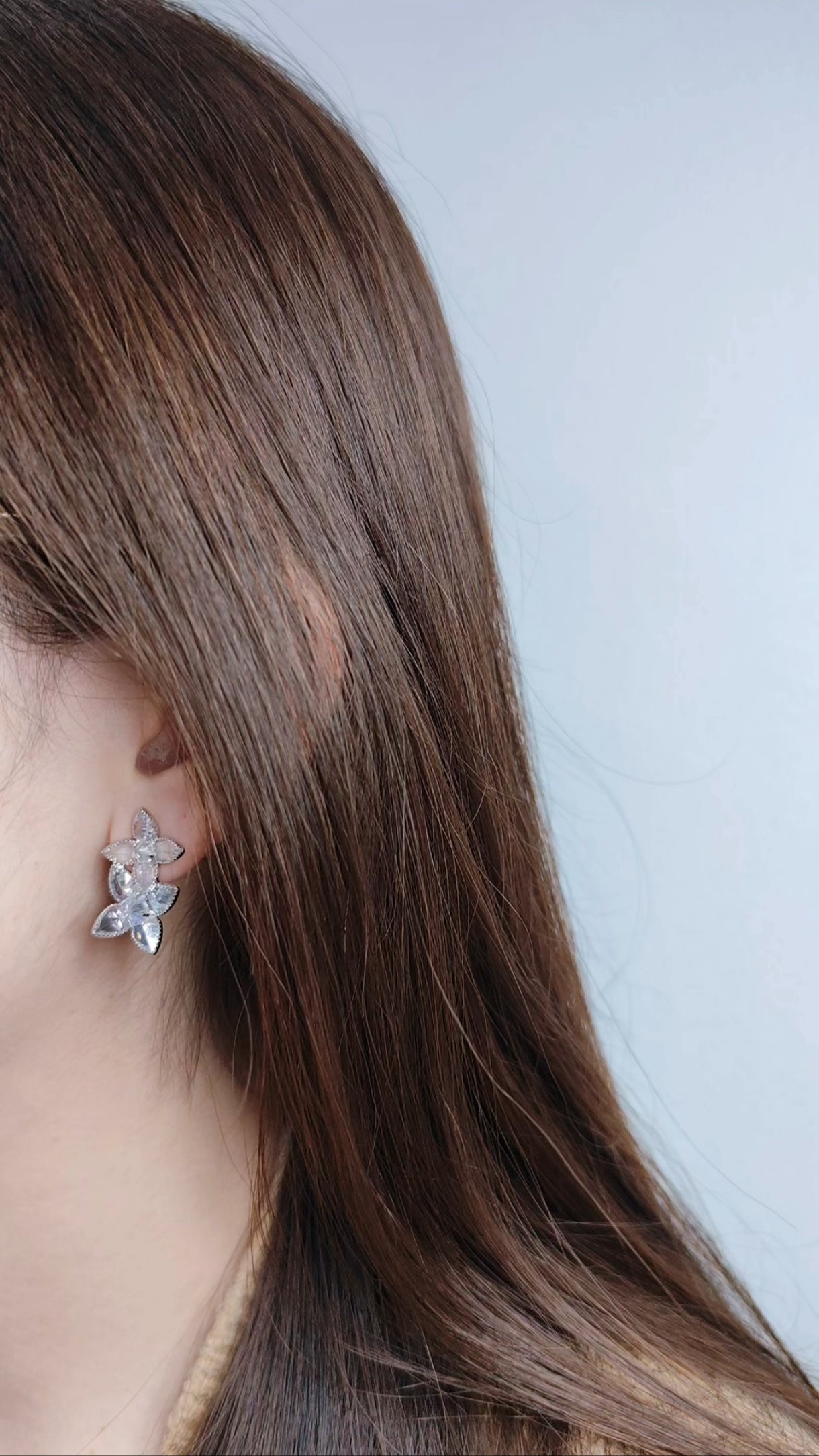 Silver Petal Cascade Stud Earrings